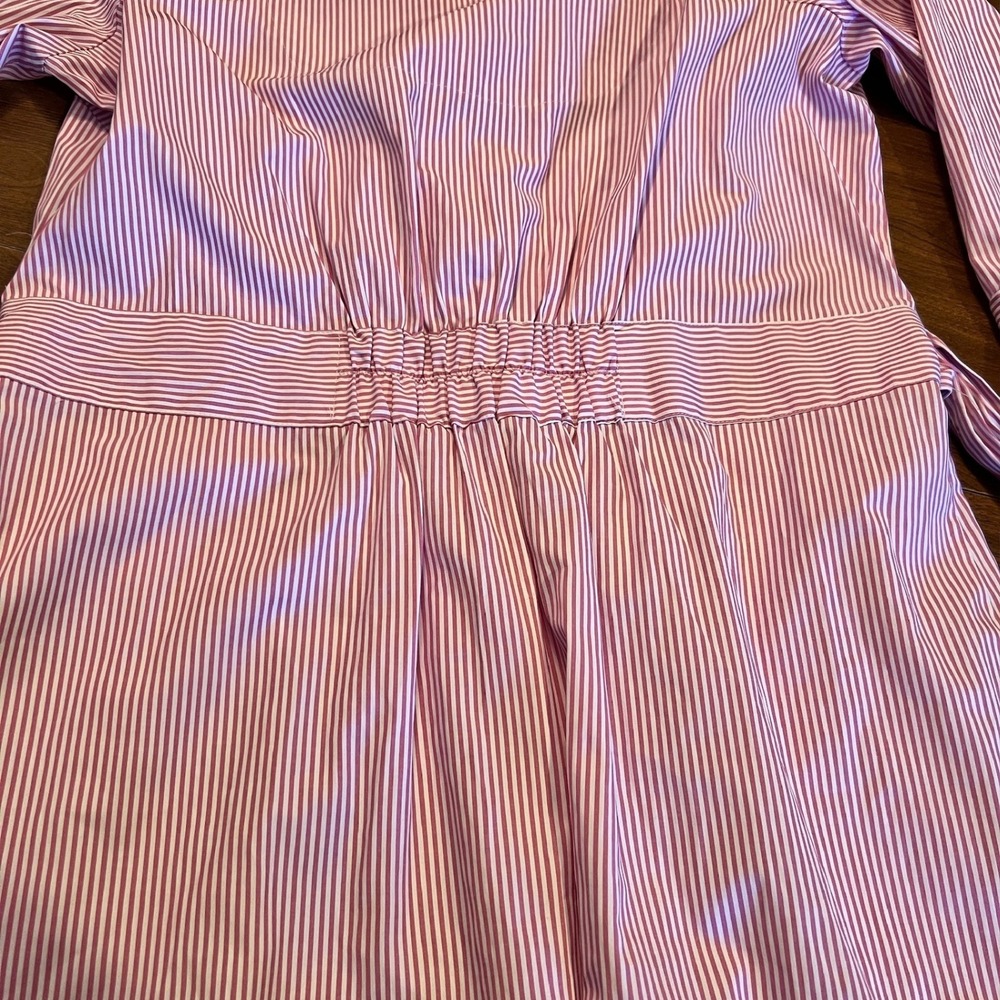 Gretchen Scott Pink and White Striped Shirt Dress XL 3/4 Sleeve Belted Pockets - Picture 11 of 13